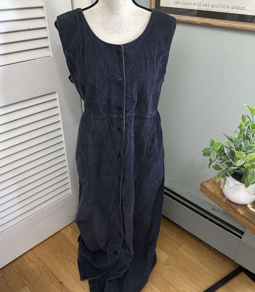 Vintage Eddie Bauer Dress Womens Large Gray Corduroy Overall Jumper Retro 90s